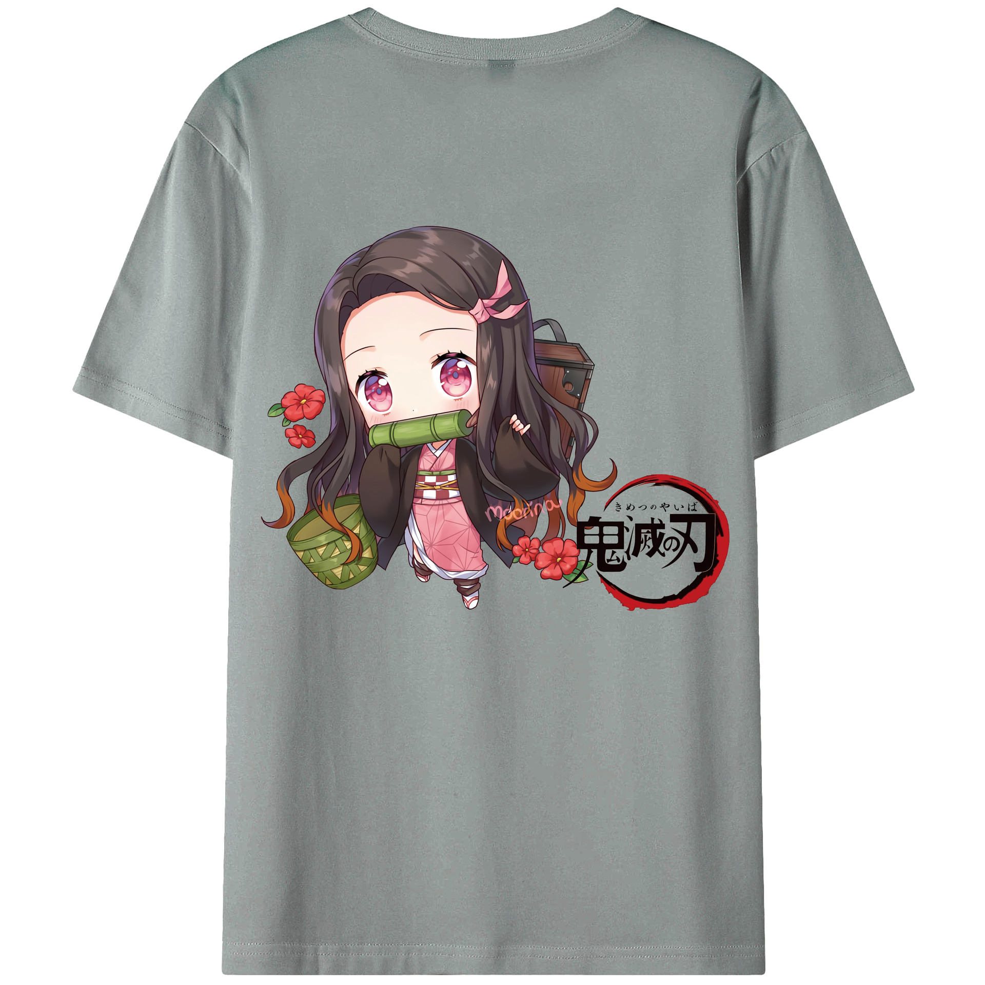 （画像用） 鬼滅の刃（きめつのやいば）竈門 禰󠄀豆子／かまど ねずこ Kamado Nezuko 綿100％ メンズ半袖Tシャツ（バックプリント） 通気性